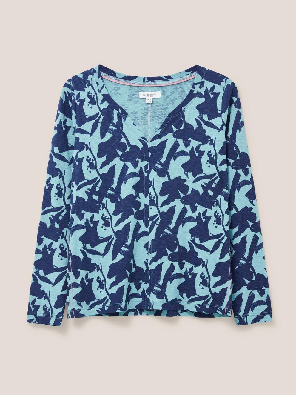 Nelly Long Sleeve T-Shirt in TEAL PR - FLAT FRONT