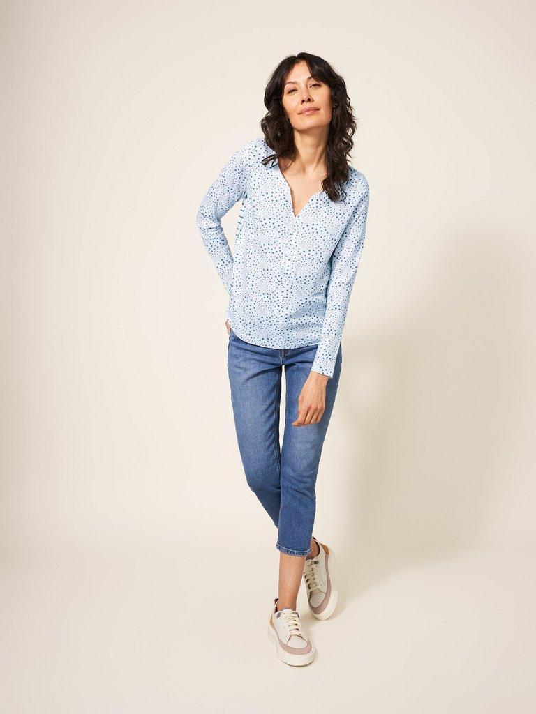 Nelly Long Sleeve T-Shirt in WHITE MLT - MODEL FRONT