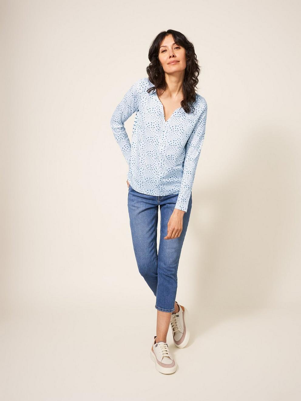 Nelly Long Sleeve T-Shirt in WHITE MLT - MODEL FRONT