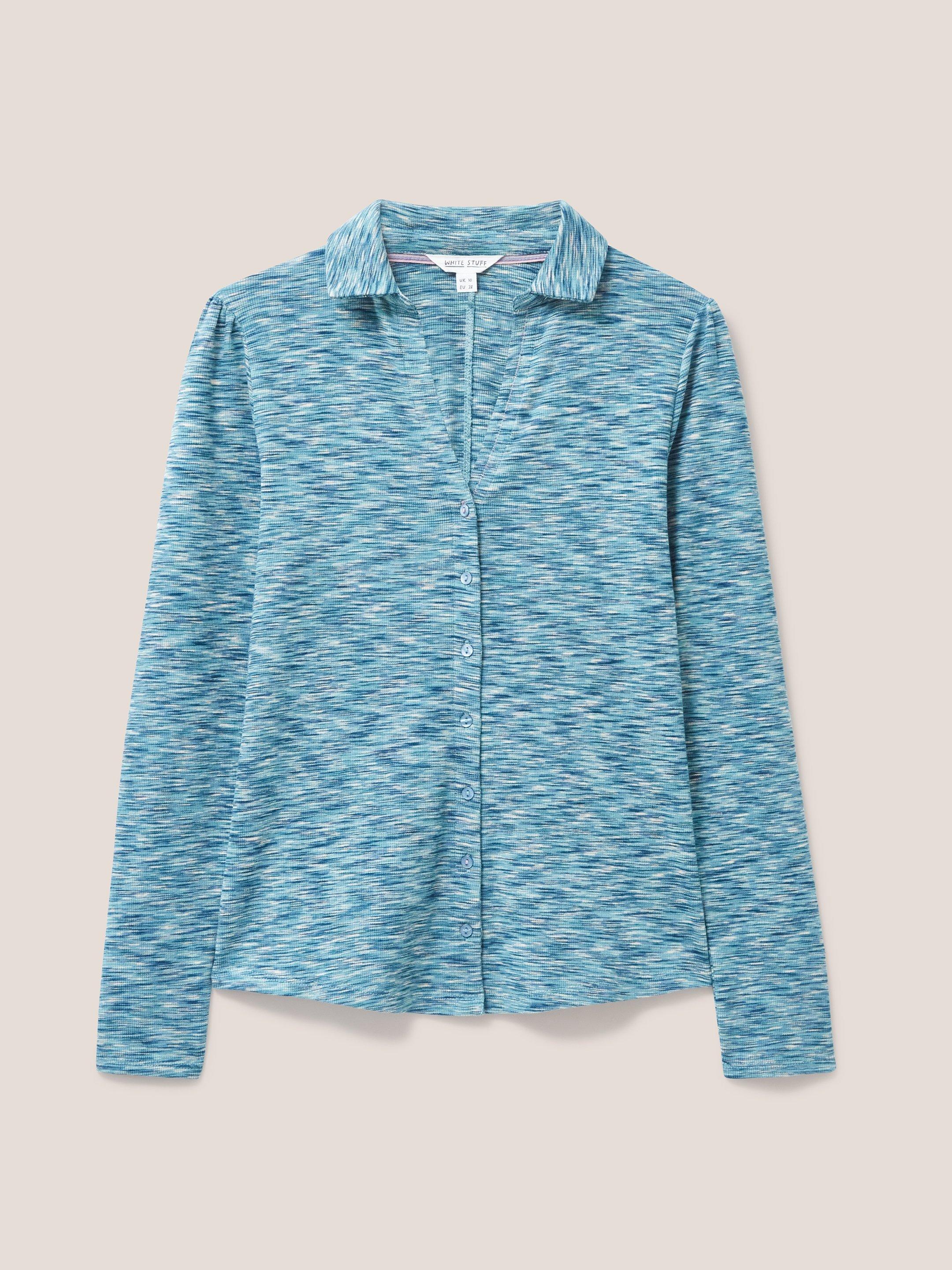 Rosie Ribbed Jersey Shirt in TEAL MLT - FLAT FRONT