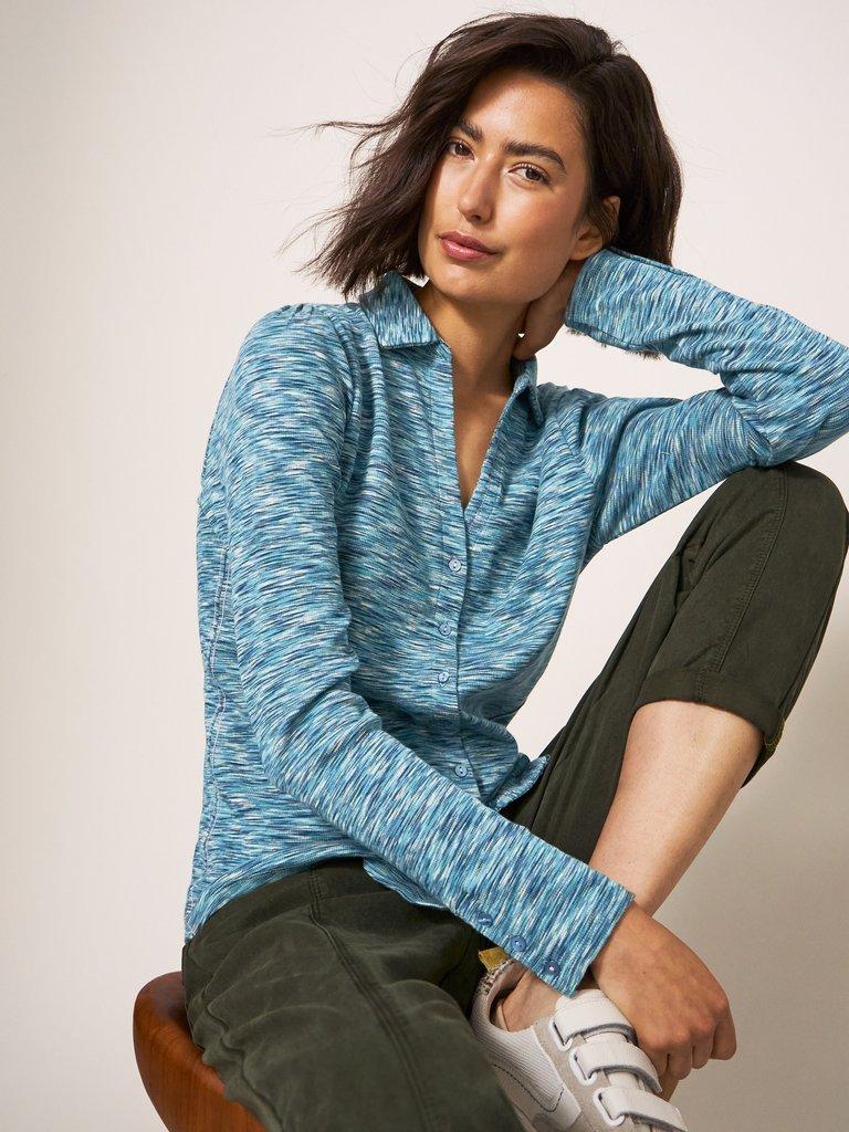 Rosie Ribbed Jersey Shirt in TEAL MLT - LIFESTYLE