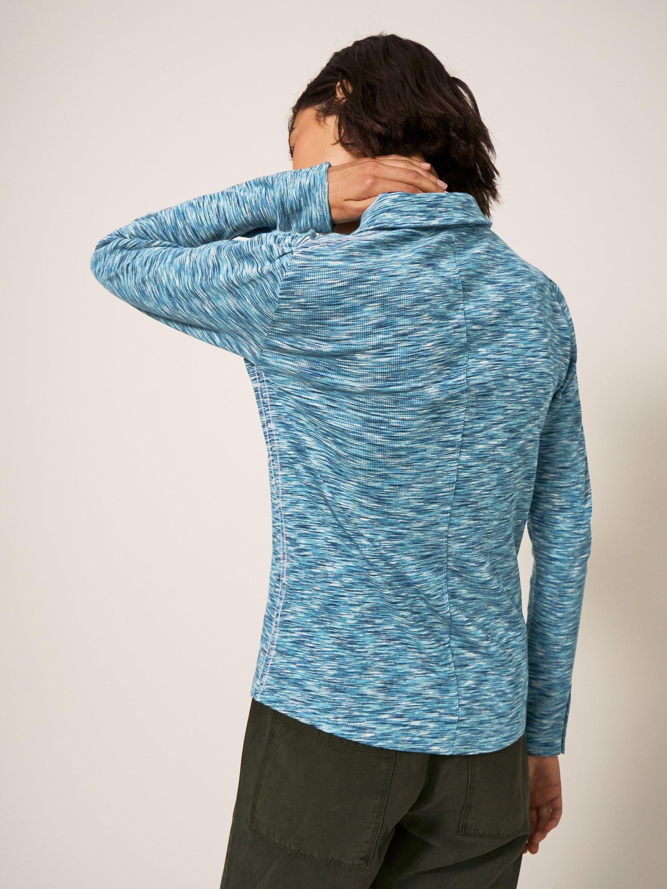 Rosie Ribbed Jersey Shirt in TEAL MLT - MODEL BACK