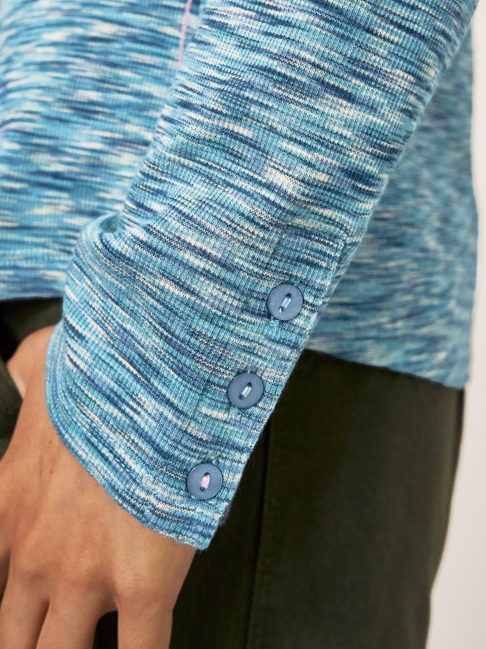 Rosie Ribbed Jersey Shirt in TEAL MLT - MODEL FRONT