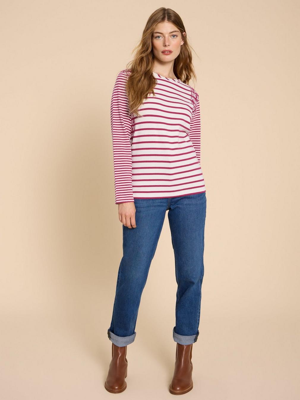 WHISPER INTERLOCK TEE in PINK MLT - MODEL FRONT