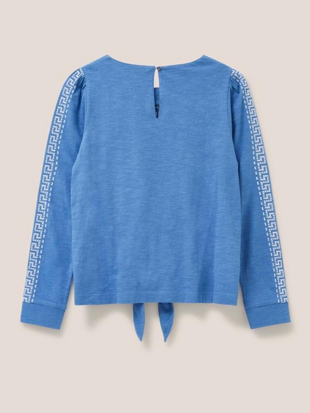 TIE HEM CREW NECK TOP in BLUE MLT - FLAT BACK