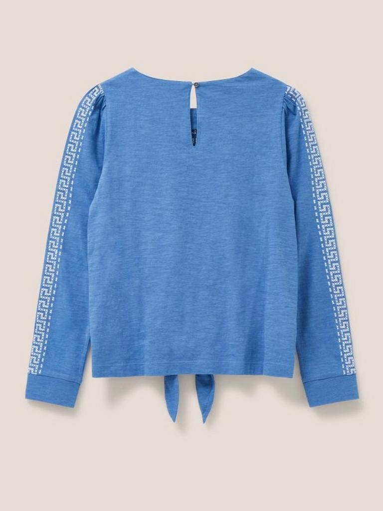 TIE HEM CREW NECK TOP in BLUE MLT - FLAT BACK