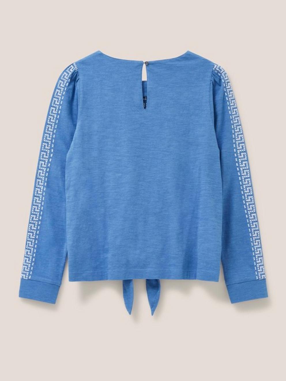 TIE HEM CREW NECK TOP in BLUE MLT - FLAT BACK