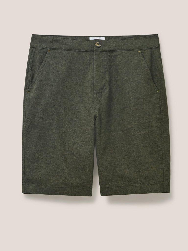 Linen Blend Short in KHAKI GRN - FLAT FRONT