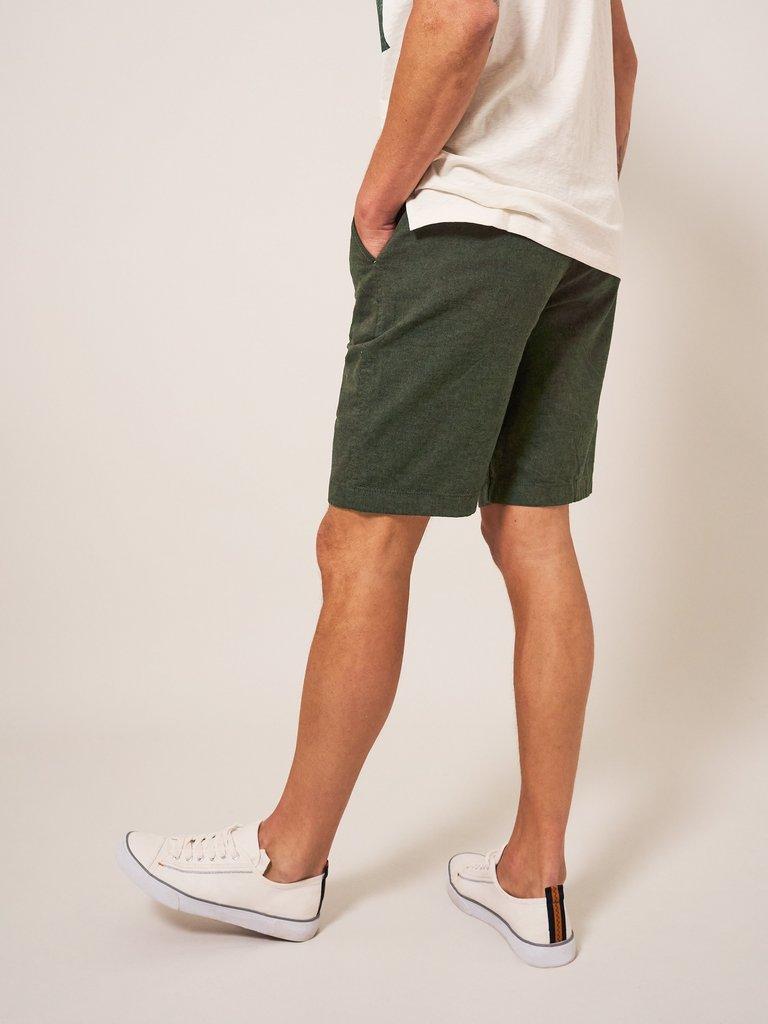 Linen Blend Short in KHAKI GRN - MODEL BACK