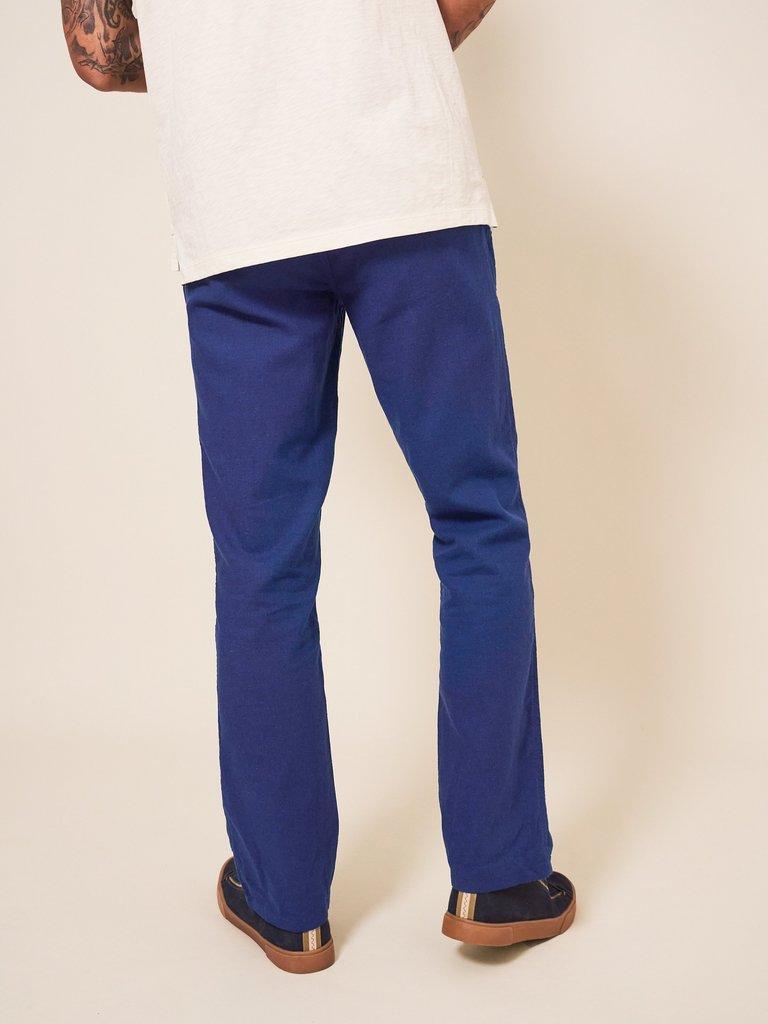 Linen Blend Trouser in DARK NAVY - MODEL BACK