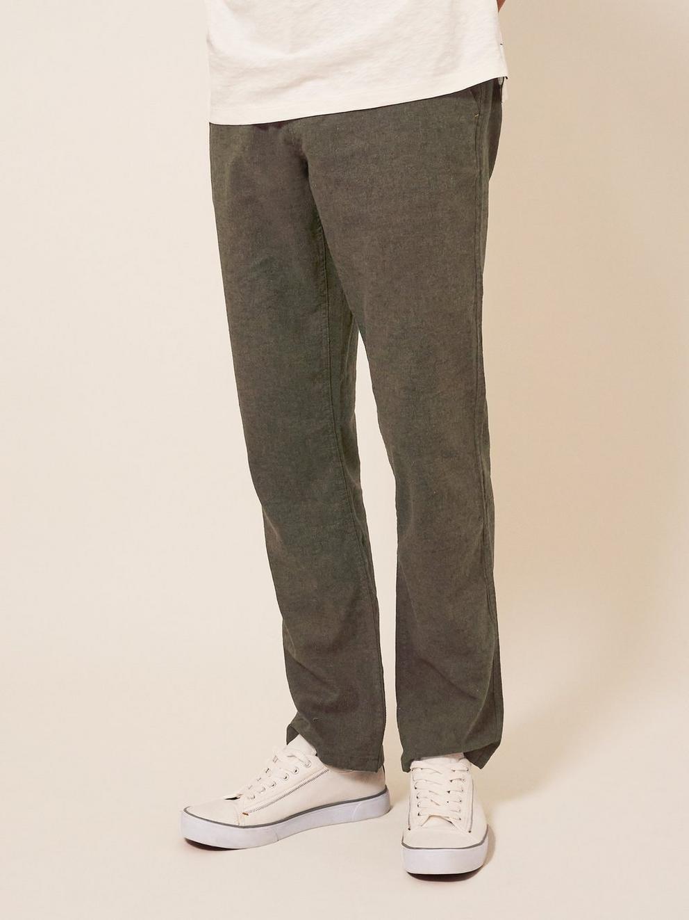 Blend Trouser Linen in KHAKI GRN - MODEL FRONT