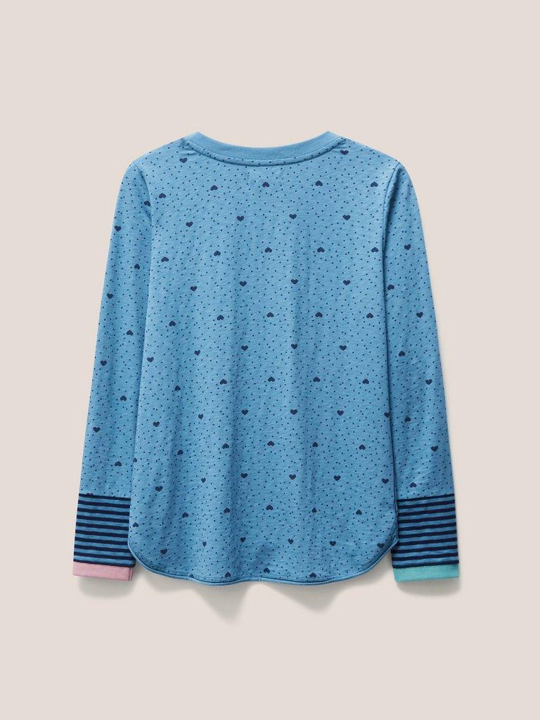 Cassie Print Fairtrade Tee in TEAL PR - FLAT BACK