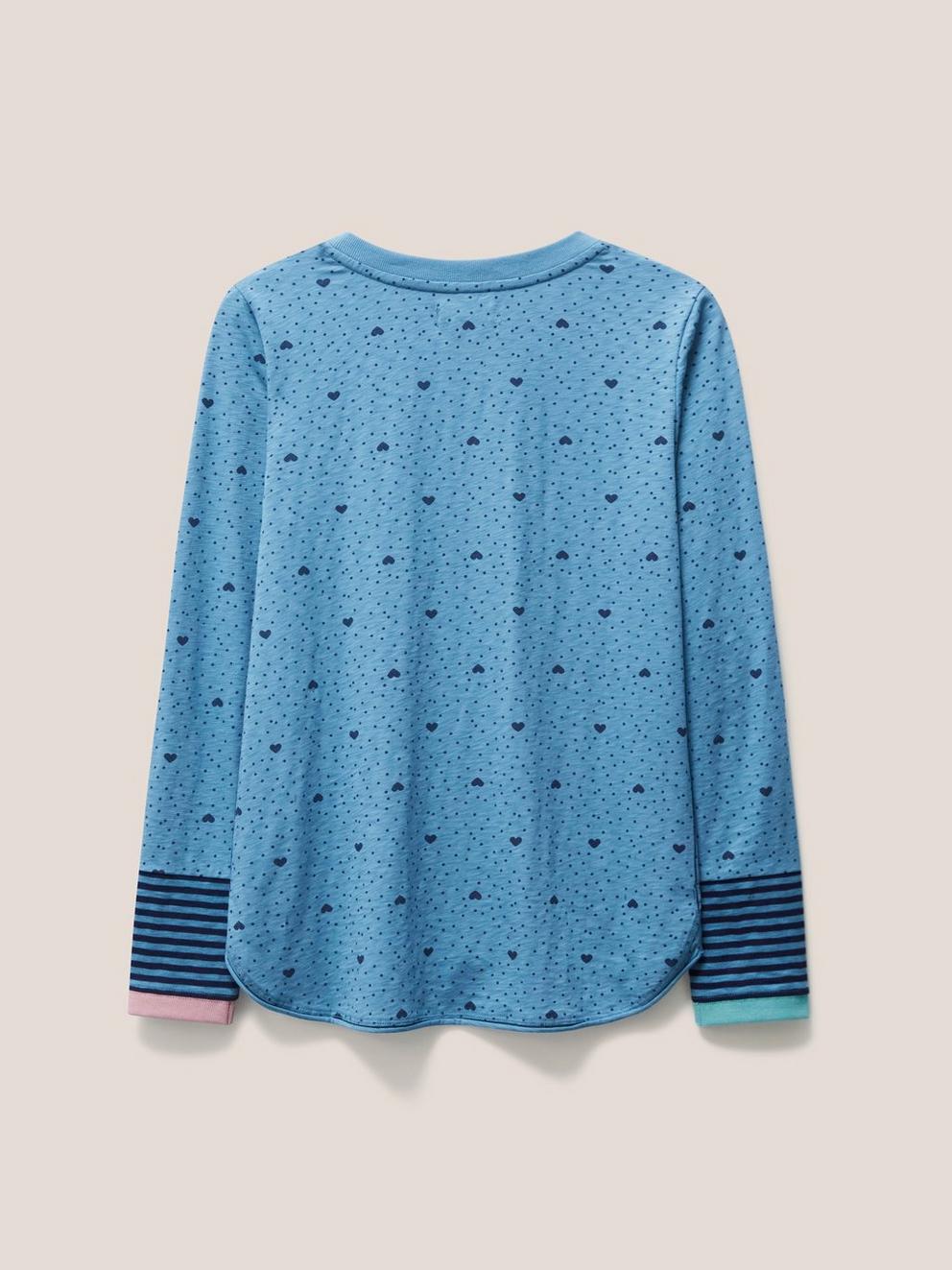 Cassie Print Fairtrade Tee in TEAL PR - FLAT BACK