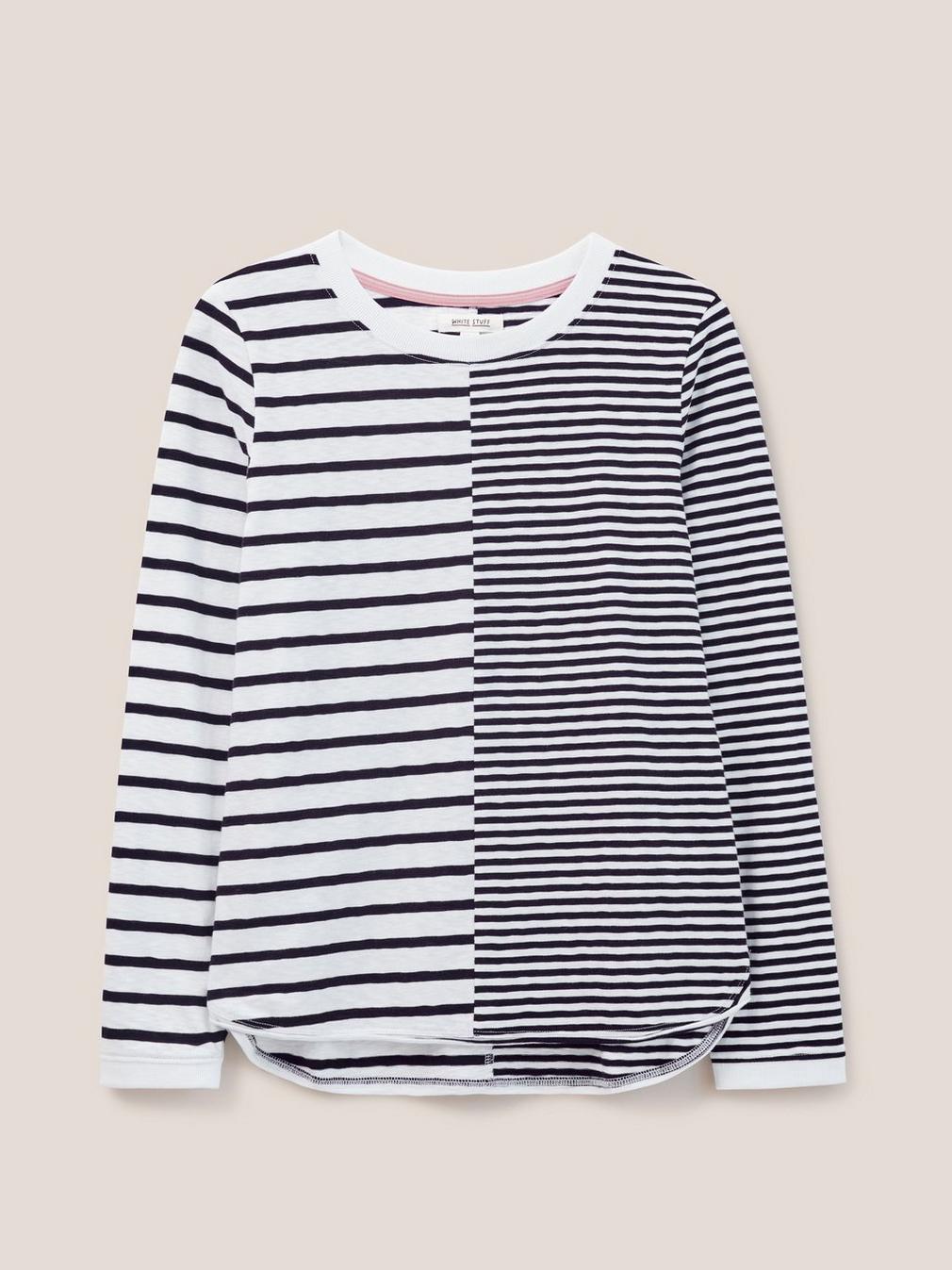 Cassie Stripy Tee in NAVY MULTI - FLAT FRONT