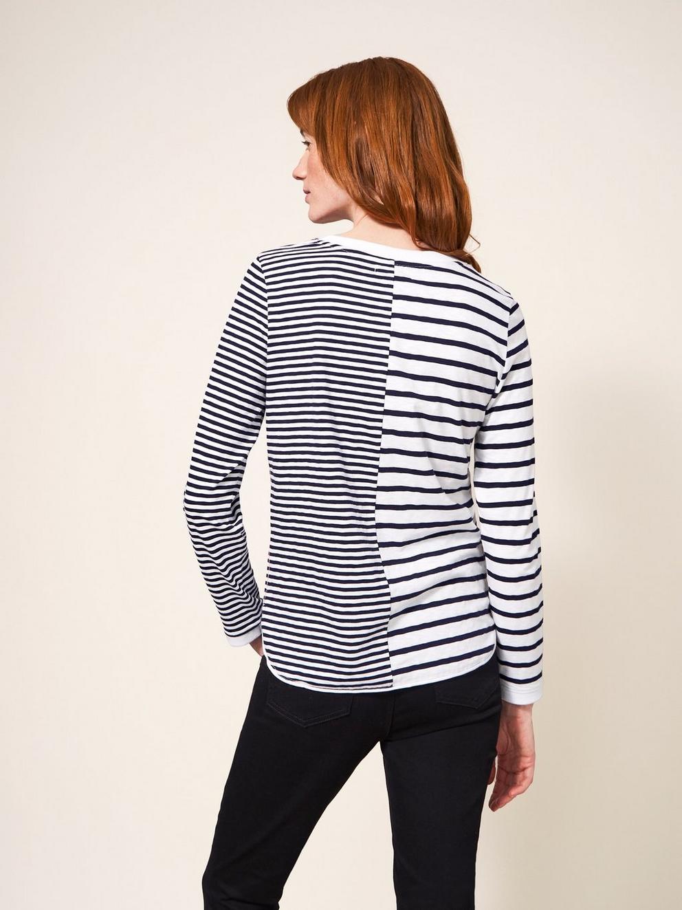 Cassie Stripy Tee in NAVY MULTI - MODEL BACK