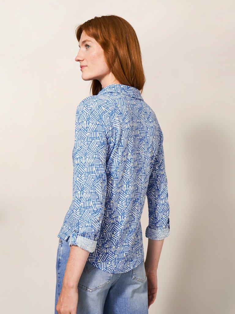 Annie Cotton Jersey Shirt in BLUE PR - MODEL BACK