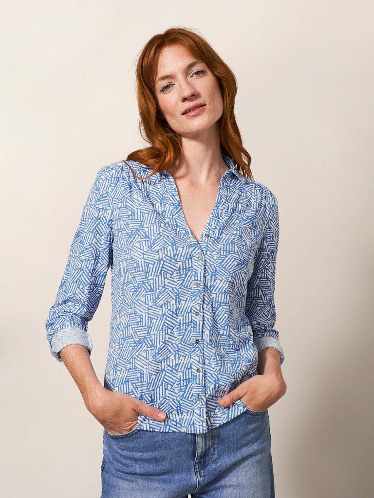 Annie Cotton Jersey Shirt in BLUE PRINT | White Stuff