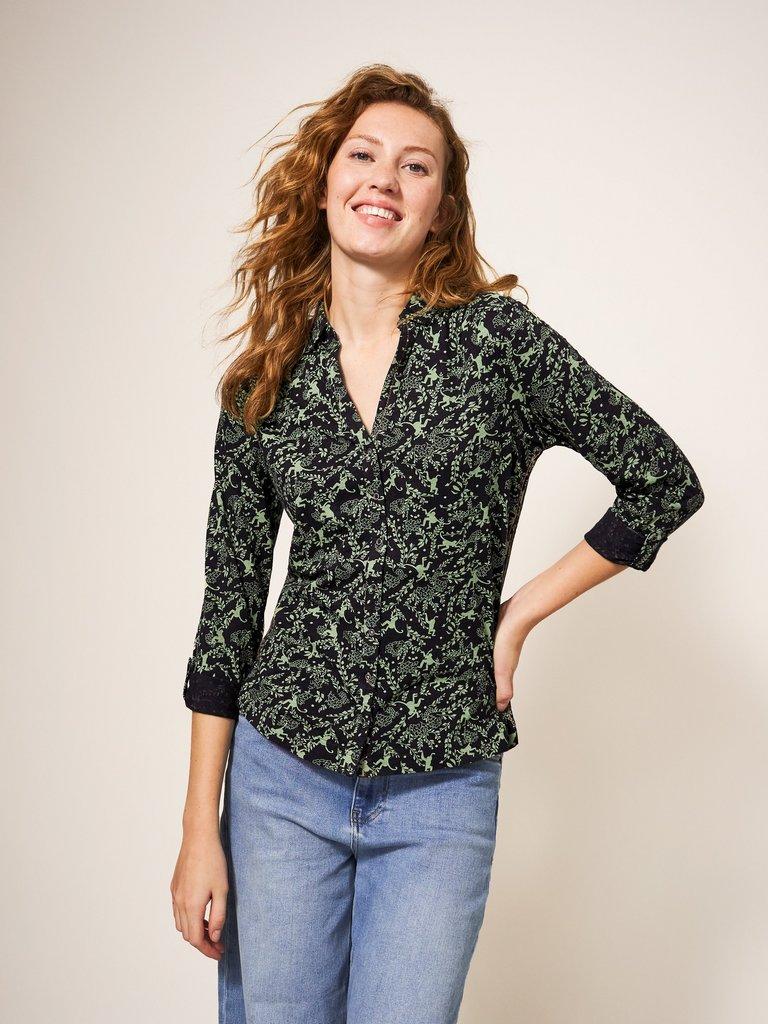 Annie Cotton Jersey Shirt in GREEN PRINT | White Stuff