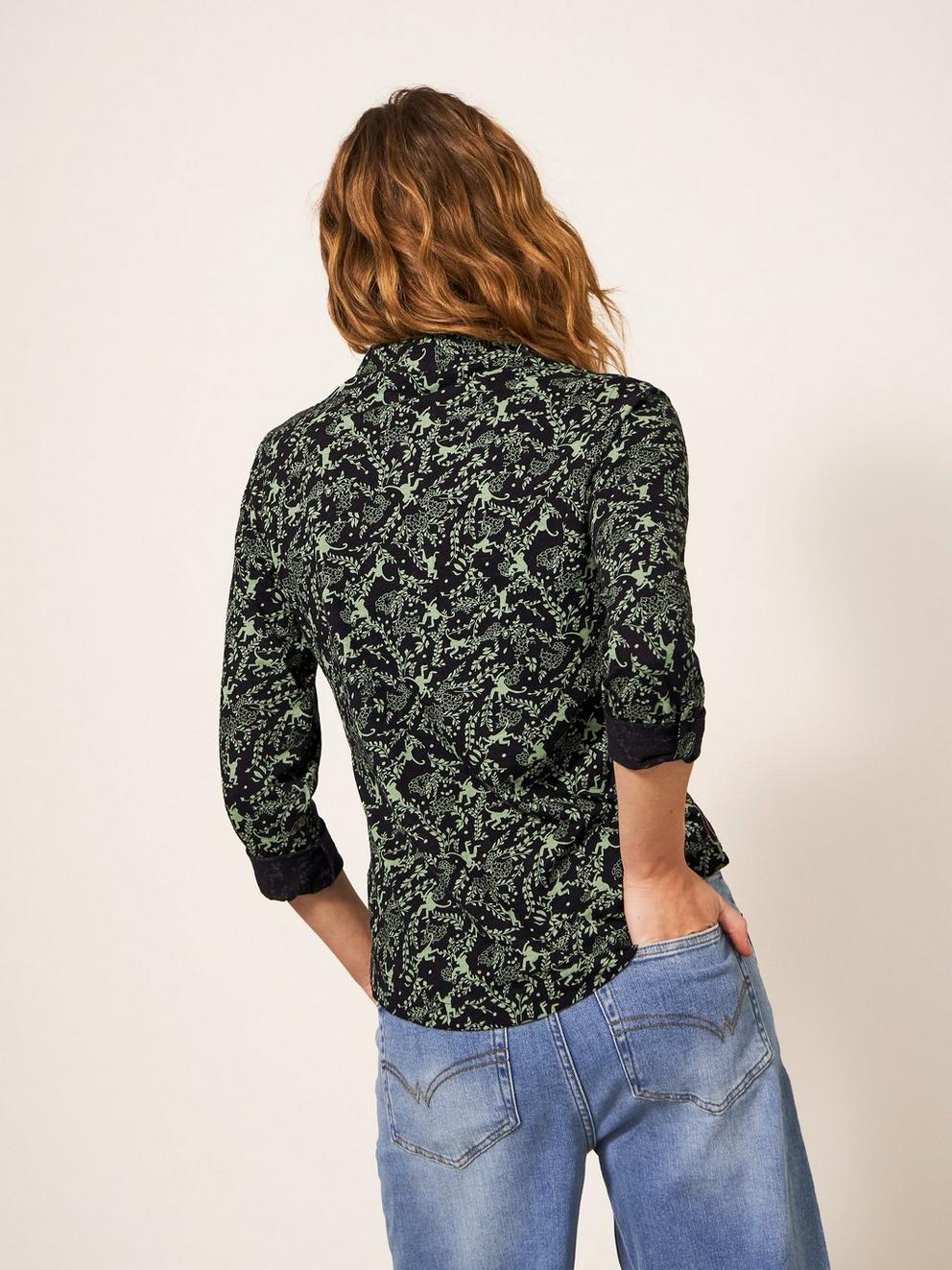 Annie Cotton Jersey Shirt in GREEN PR - MODEL BACK