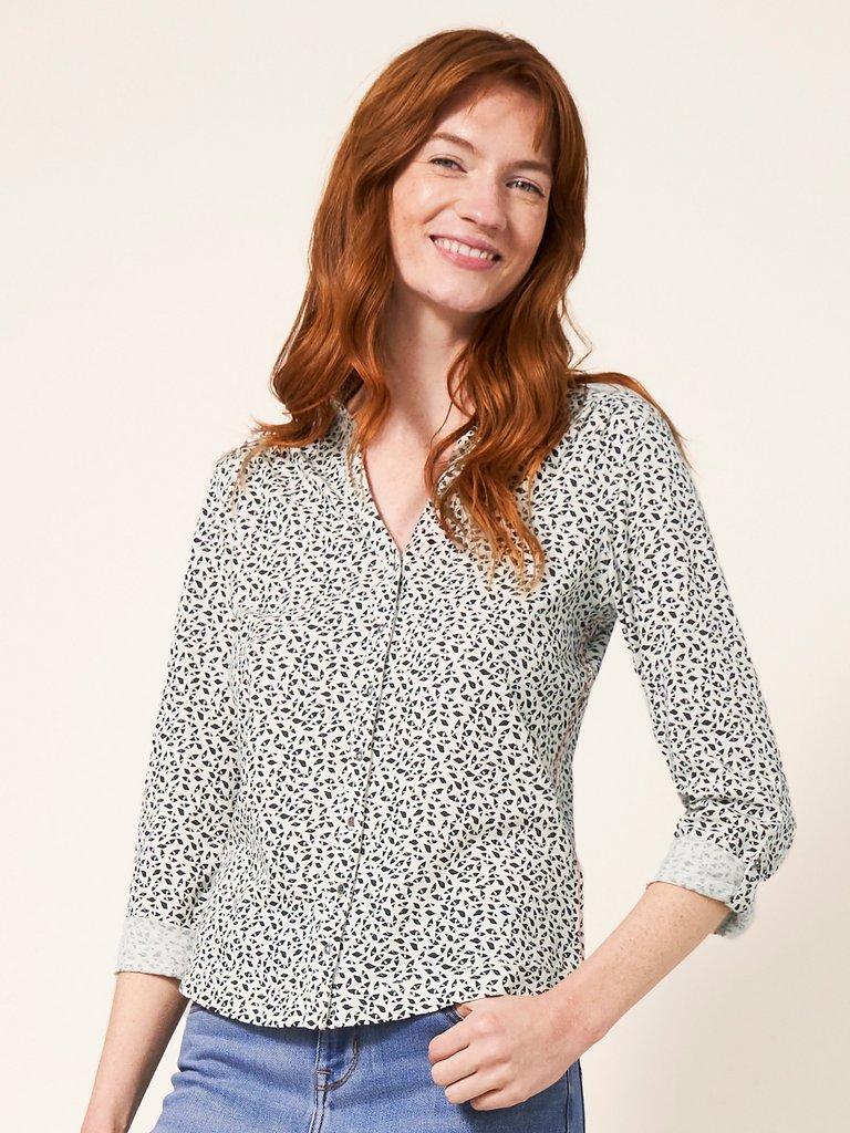 Annie Cotton Jersey Shirt in IVORY MLT - MODEL FRONT