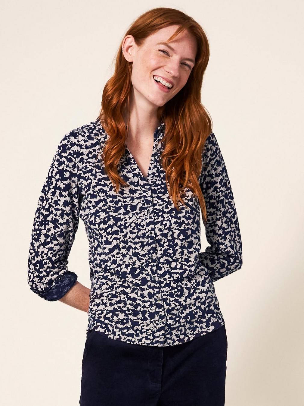 Annie Cotton Jersey Shirt in NAT PR - MODEL FRONT