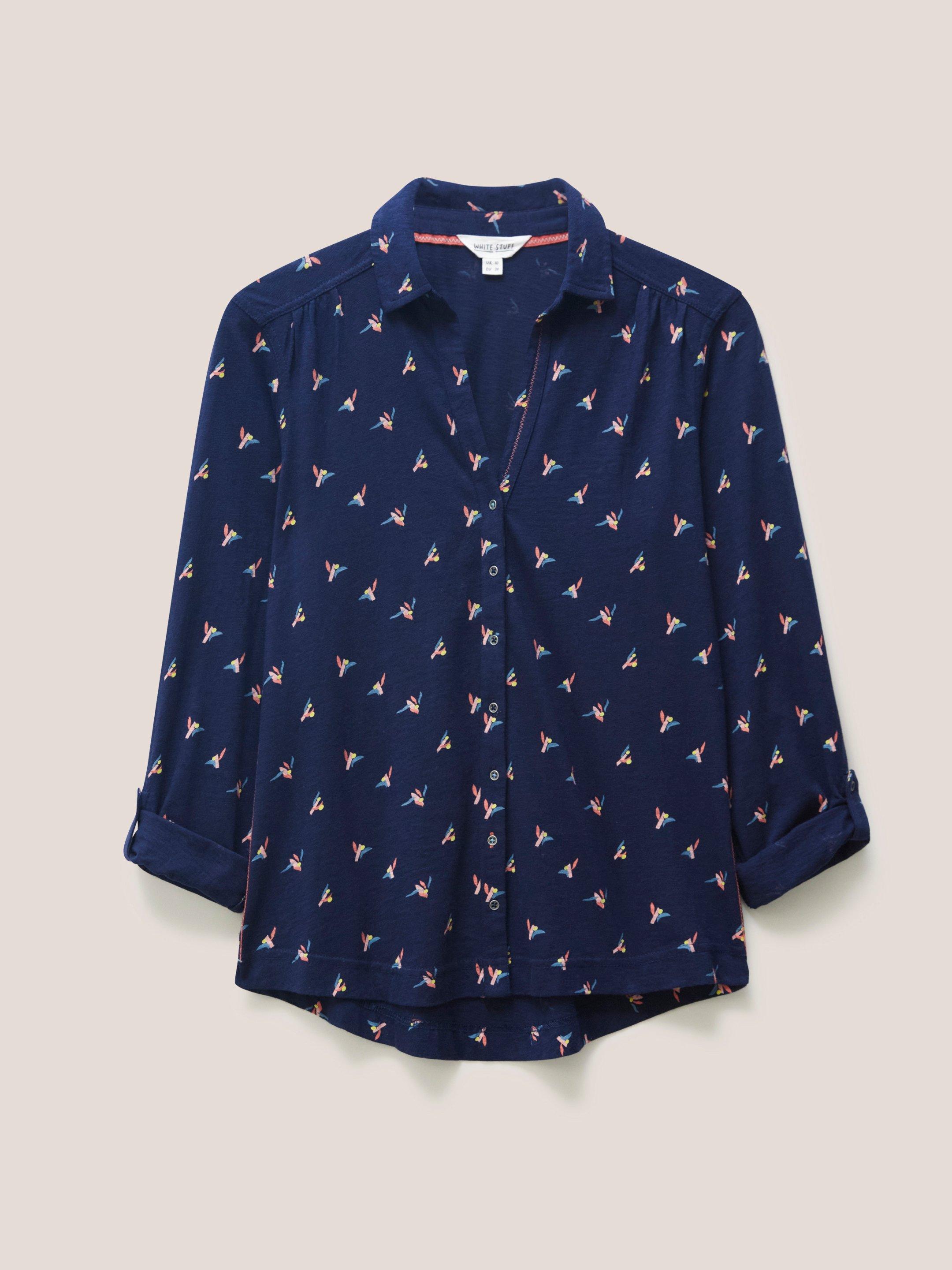 Annie Cotton Jersey Shirt in NAVY PR - FLAT FRONT