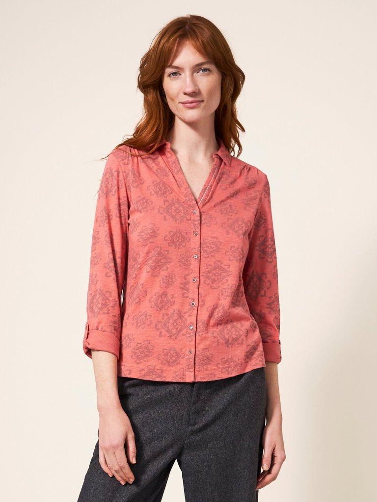 Annie Cotton Jersey Shirt in PINK PR - MODEL FRONT