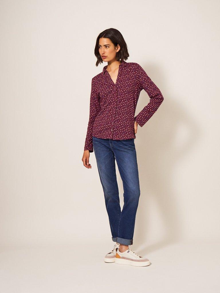 Annie Cotton Jersey Shirt in PLUM PR - MODEL DETAIL