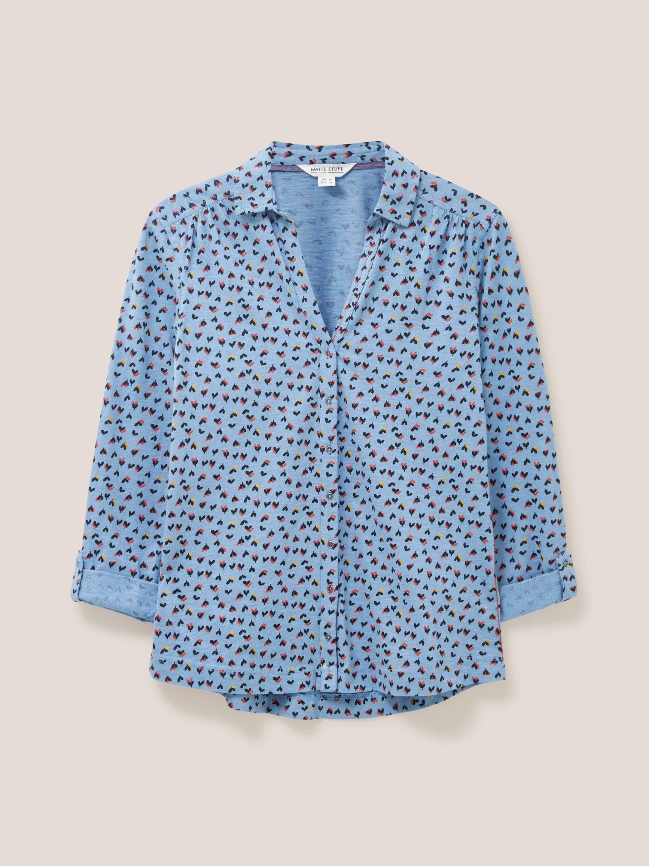 Annie Cotton Jersey Shirt in TEAL MLT - FLAT FRONT