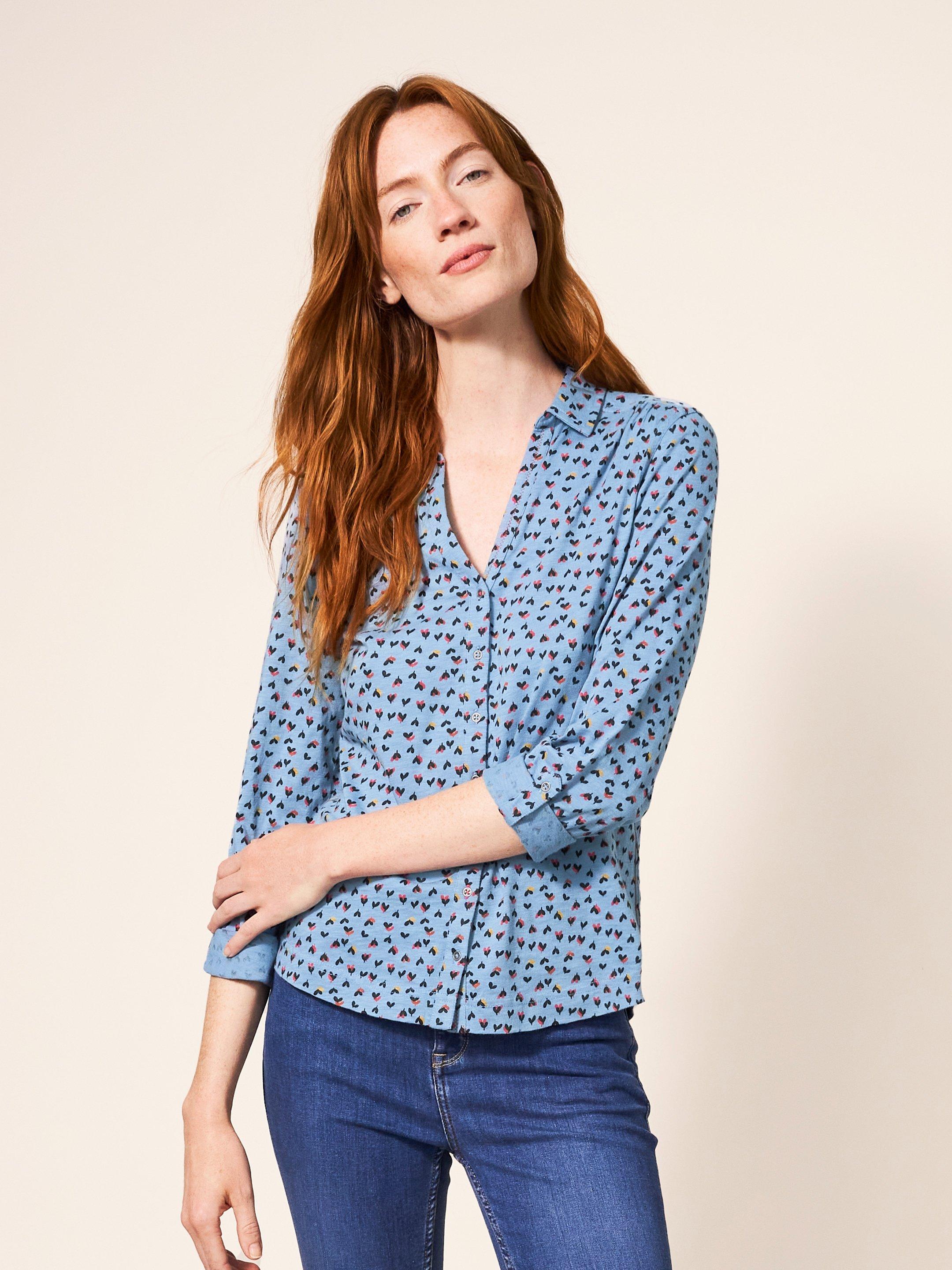 Annie Cotton Jersey Shirt in TEAL MULTI | White Stuff