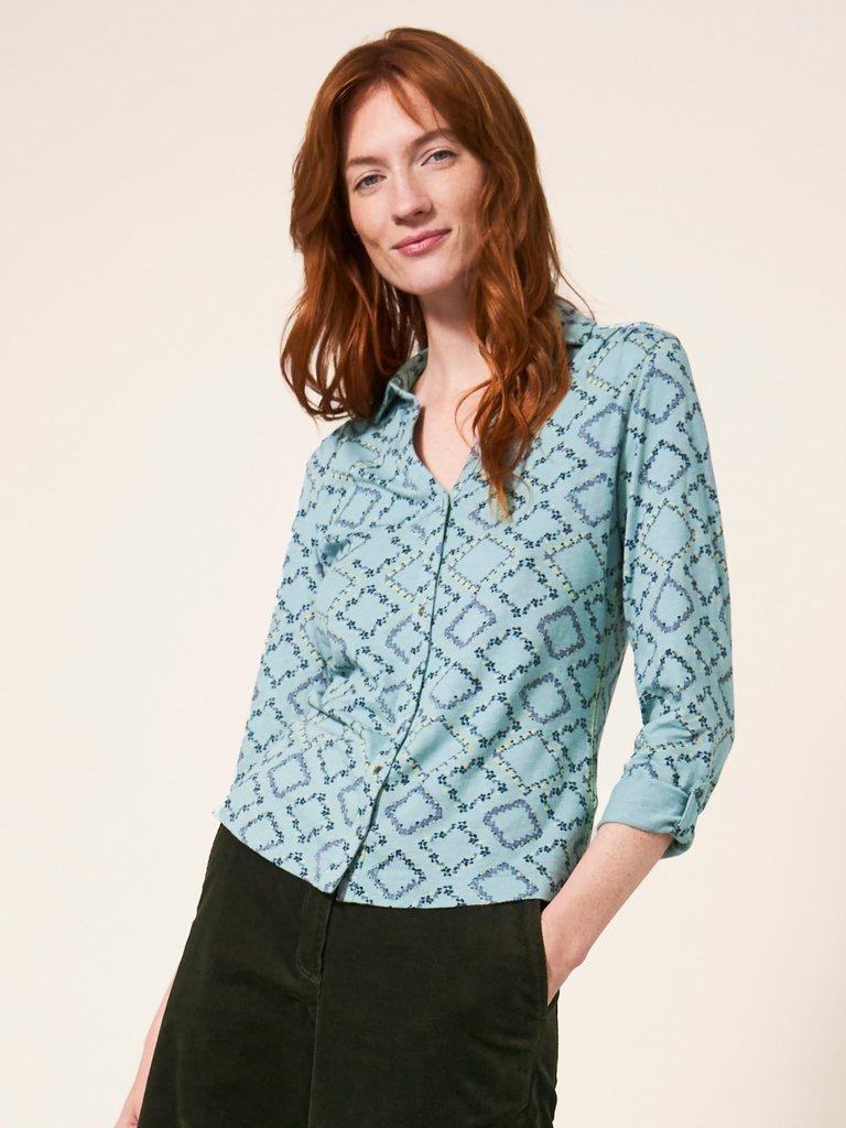 Annie Cotton Jersey Shirt in TEAL PR - MODEL FRONT