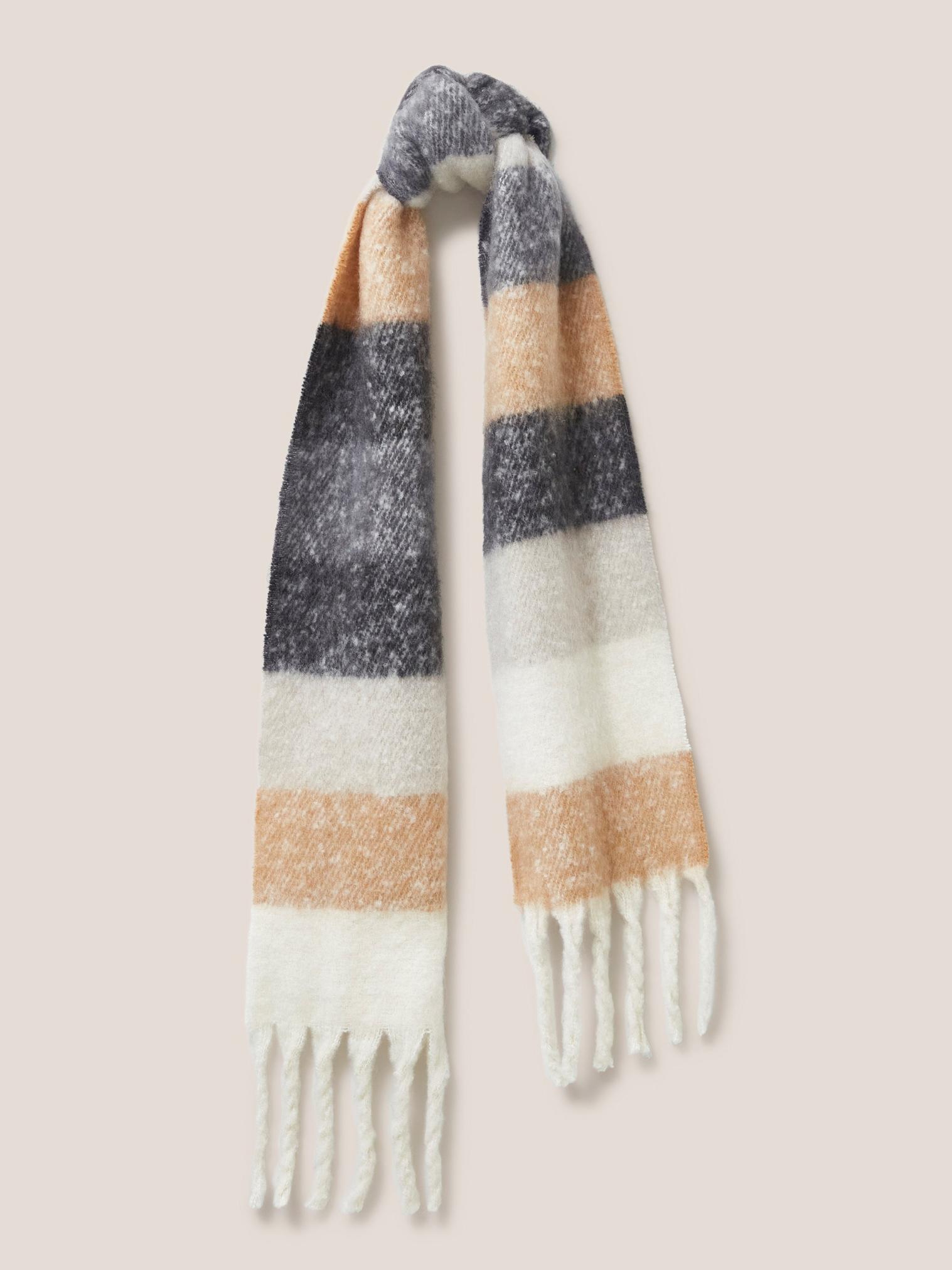 Shelly Skinny Brushed Scarf in GREY MLT - MODEL FRONT