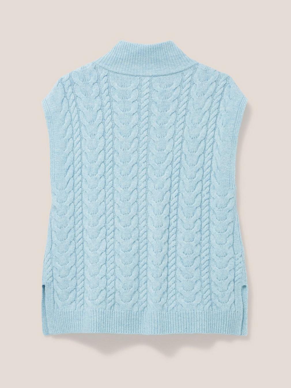 Chestnut Cable Knit Pocket Poncho in LGT BLUE - FLAT BACK