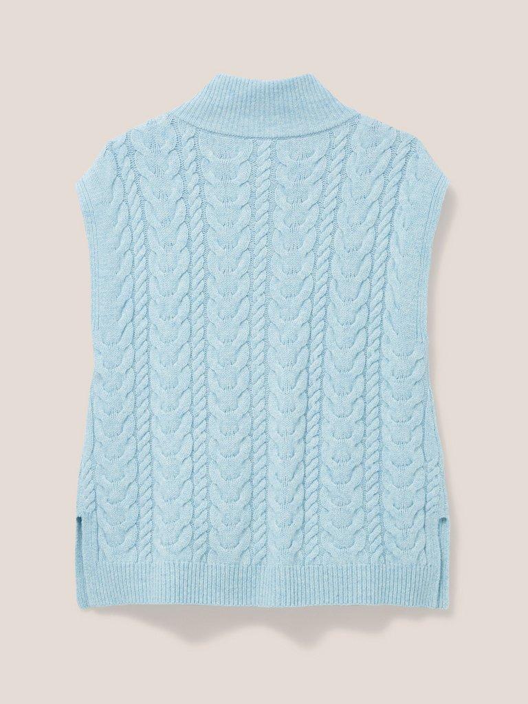 Chestnut Cable Knit Pocket Poncho in LGT BLUE - FLAT BACK