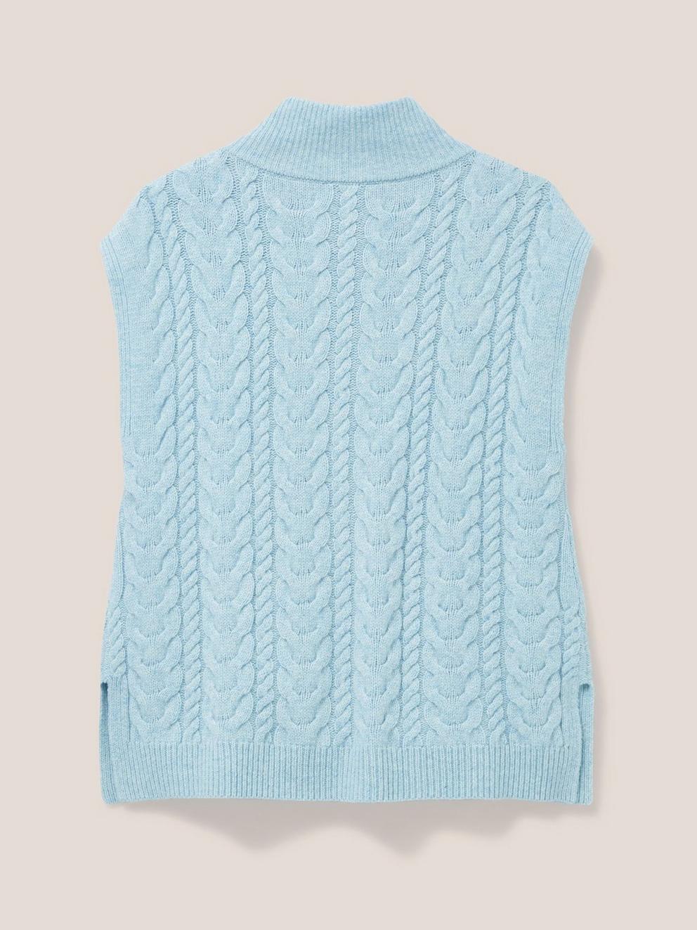 Chestnut Cable Knit Pocket Poncho in LGT BLUE - FLAT BACK