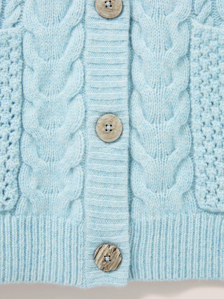 Chestnut Cable Knit Pocket Poncho in LGT BLUE - FLAT DETAIL