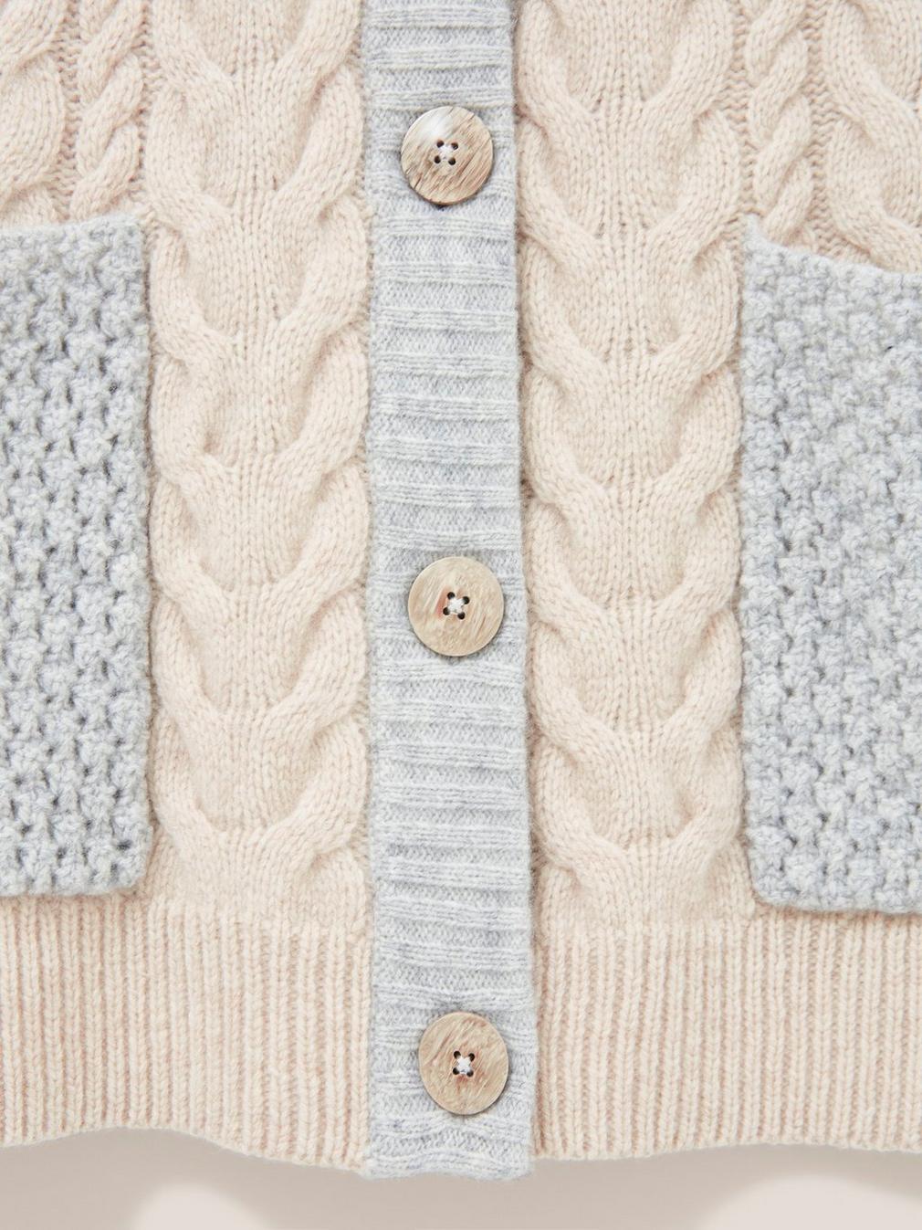 Chestnut Cable Knit Pocket Poncho in NAT MLT - FLAT DETAIL