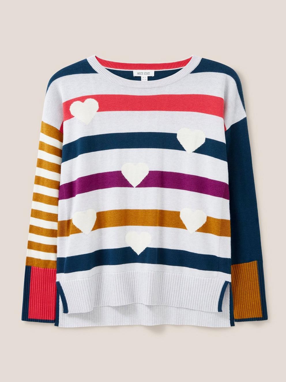 OLIVE HEART CREW NECK JUMPER in GREY MLT - FLAT FRONT