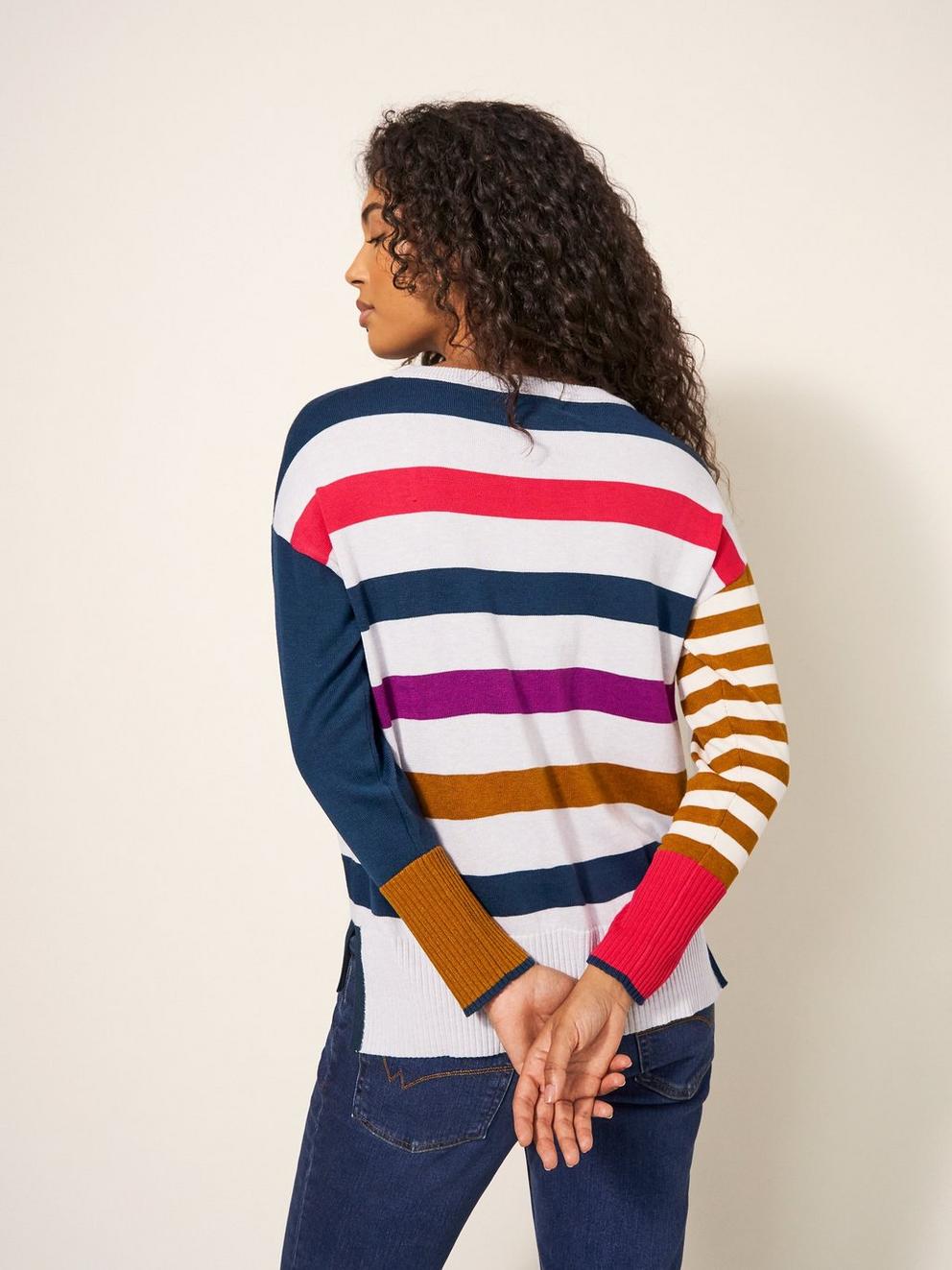 OLIVE HEART CREW NECK JUMPER in GREY MLT - MODEL BACK