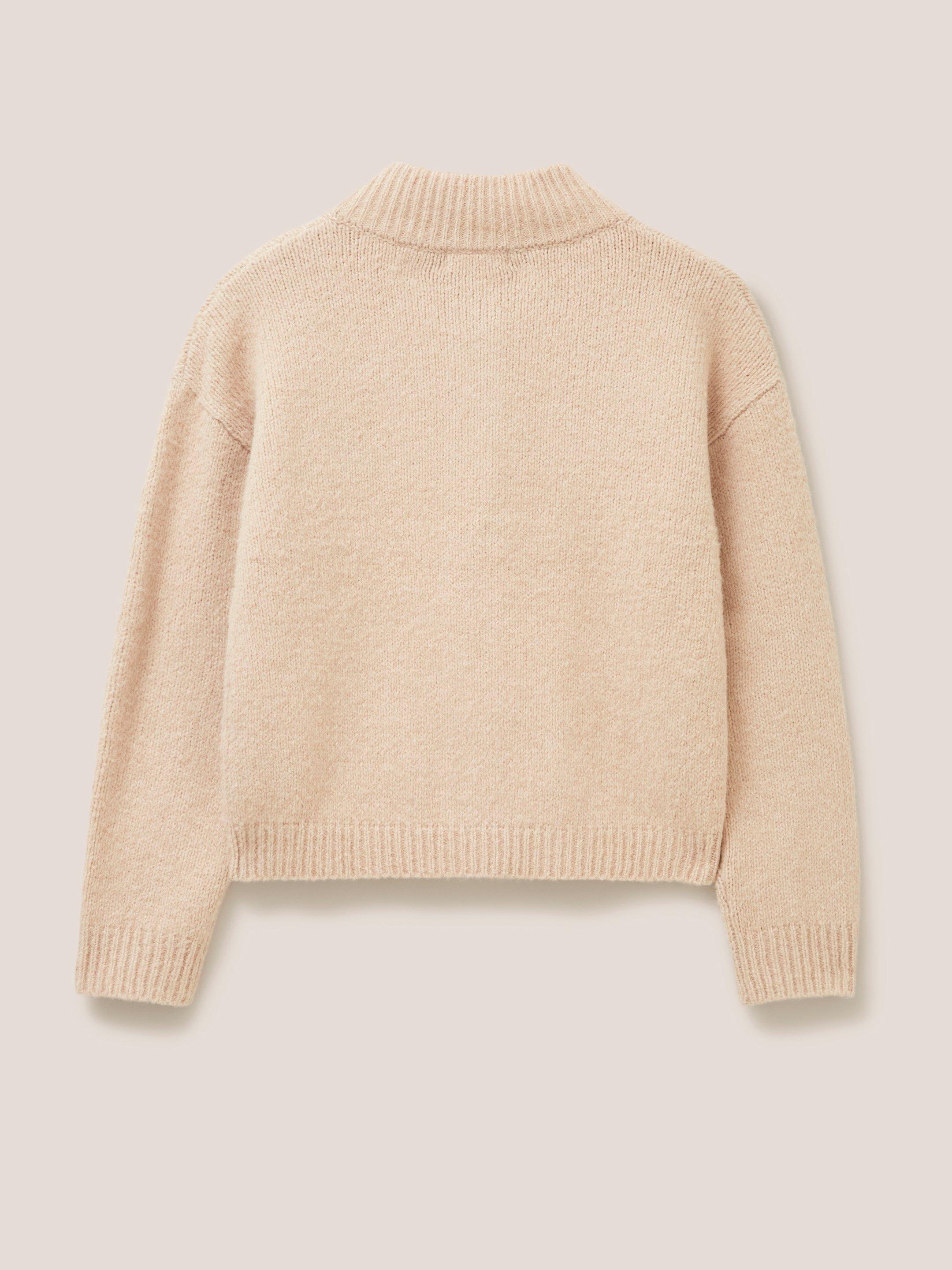 Bonnie High Neck Longline Jumper in Beige