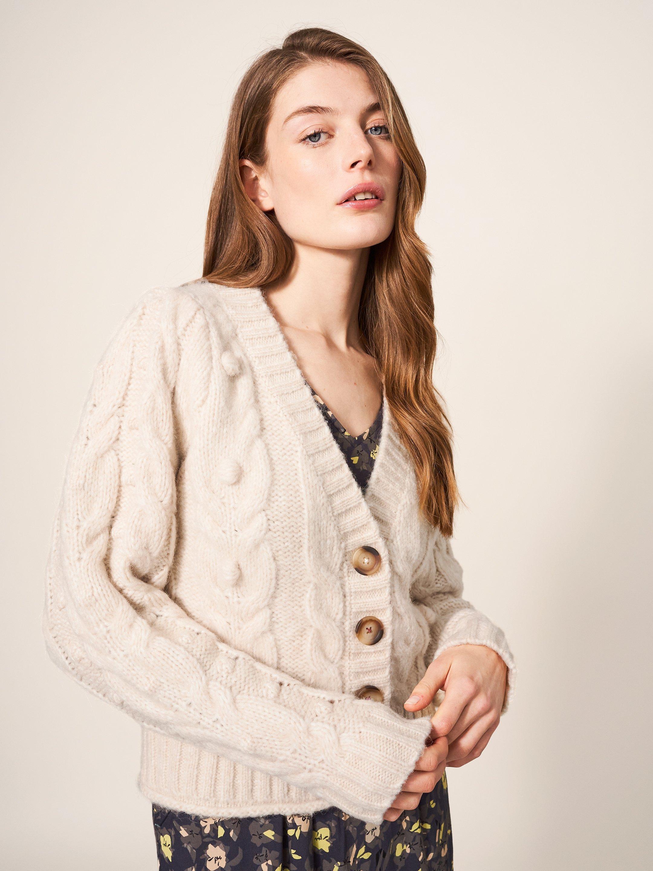 CABLE CARDI in DARK NATURAL