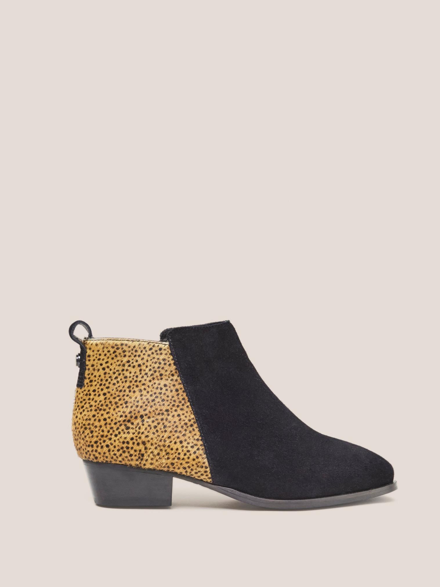 Willow Suede Pony Ankle Boot in BLK PR - MODEL FRONT
