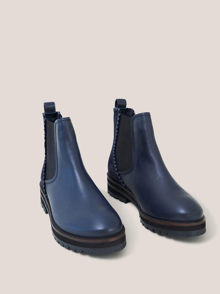 Esme Leather Chelsea Boot in DARK NAVY - FLAT FRONT
