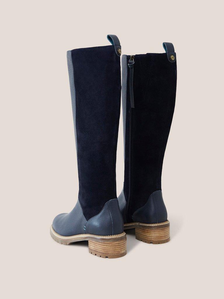 Navy flat best sale knee high boots