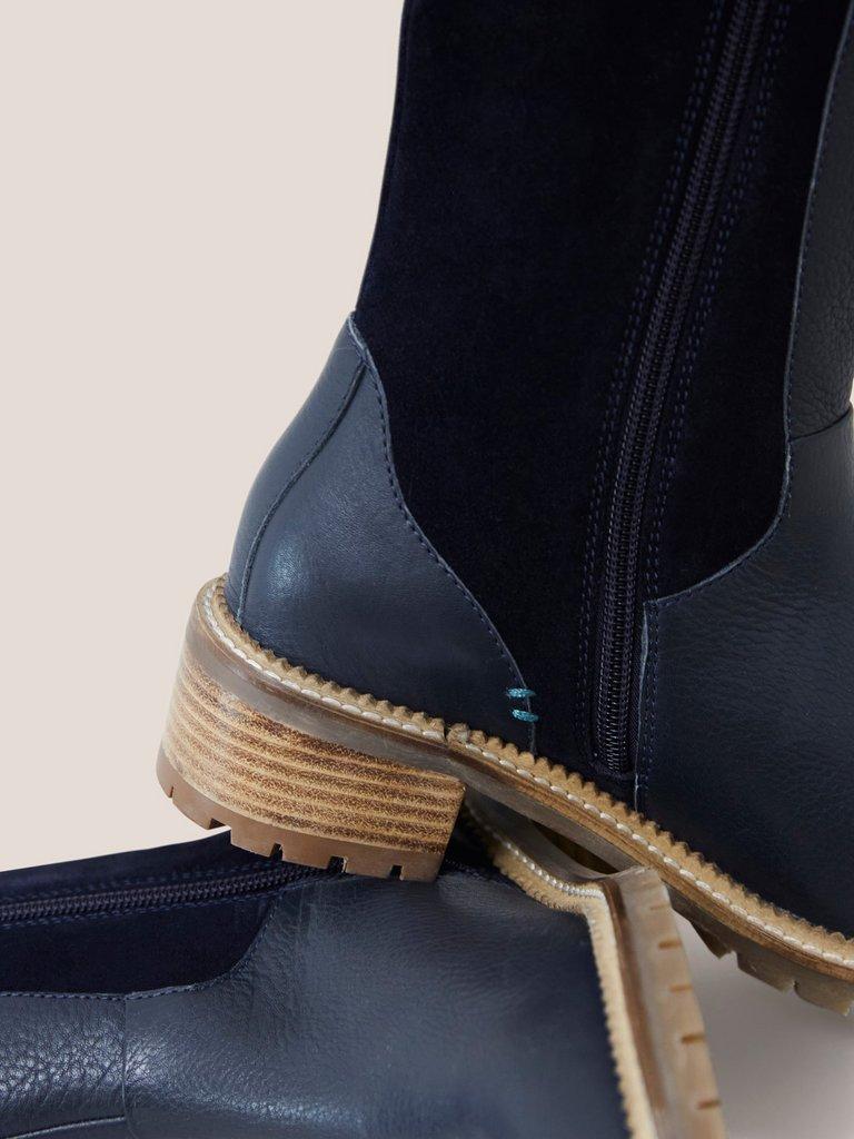 Leather Serena Knee High Boot in DARK NAVY - FLAT DETAIL