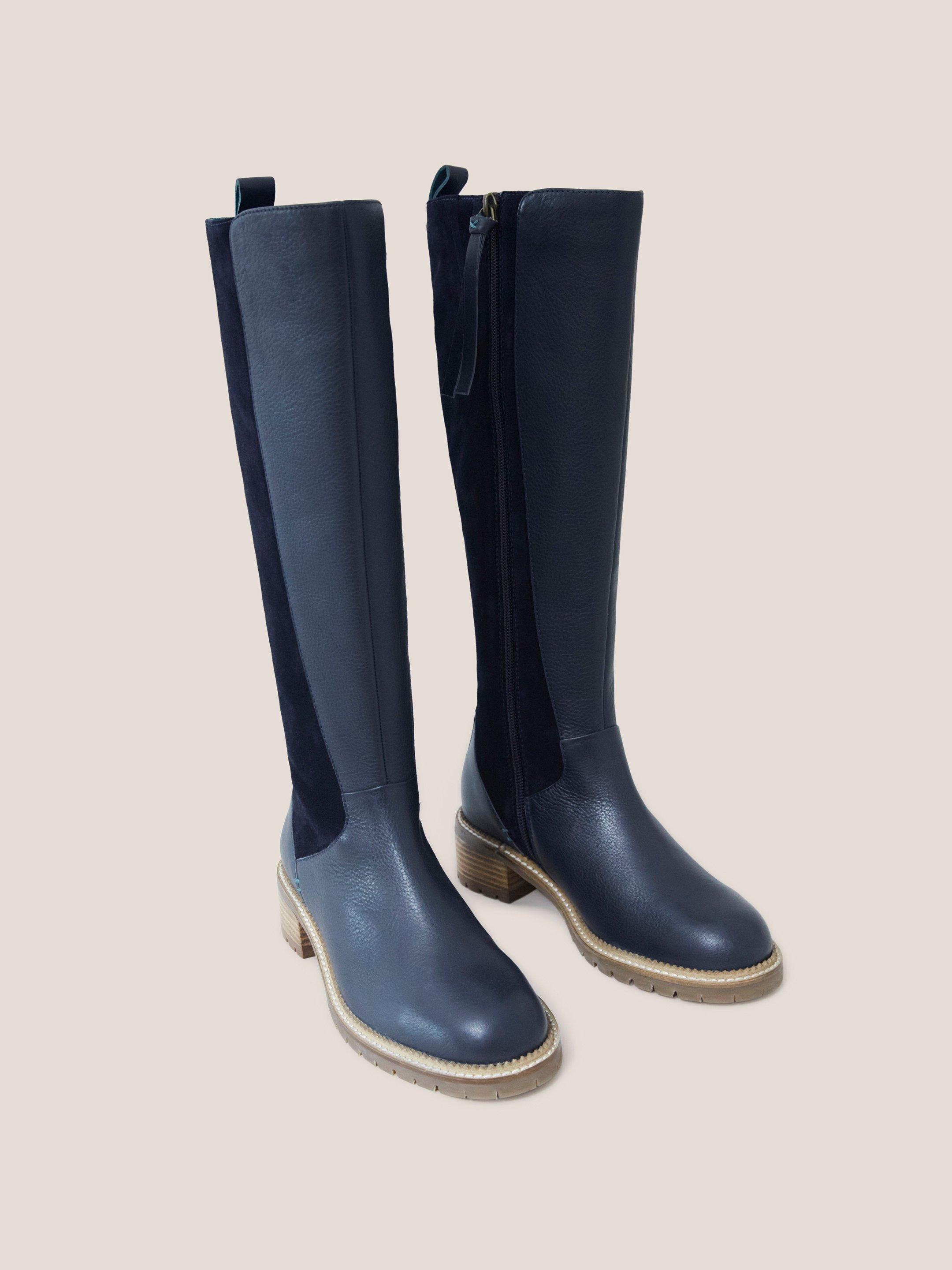 Navy leather knee high boots 2025 uk