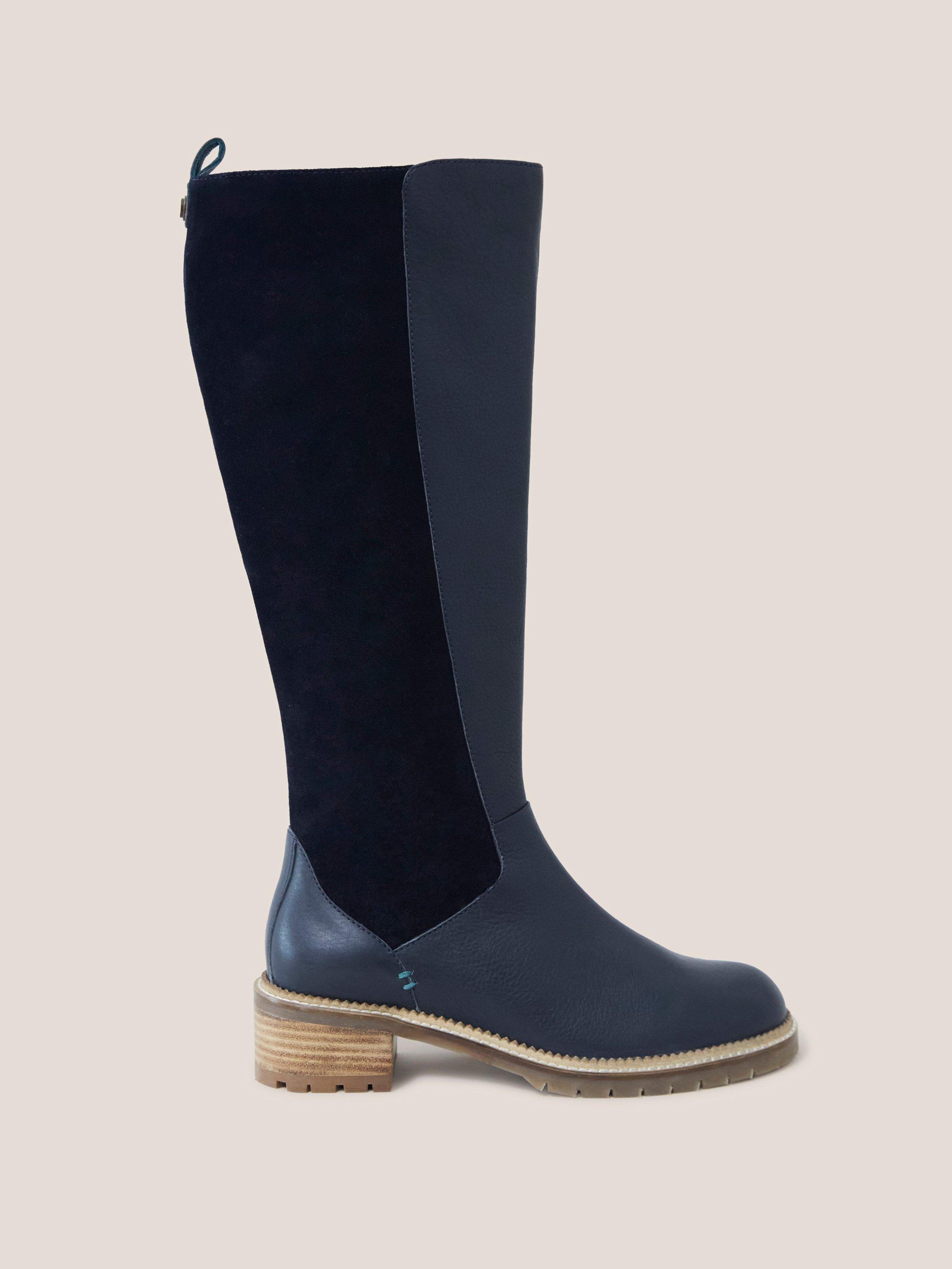 Navy leather boots knee high best sale