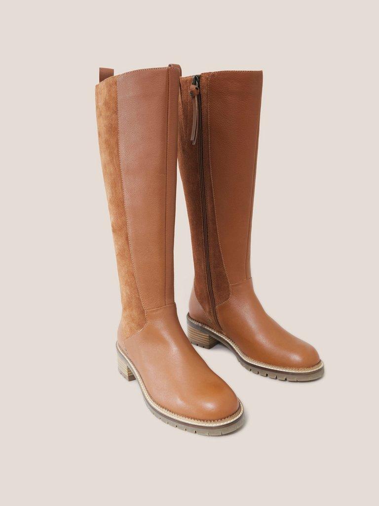 Leather Serena Knee High Boot in DARK TAN - FLAT FRONT