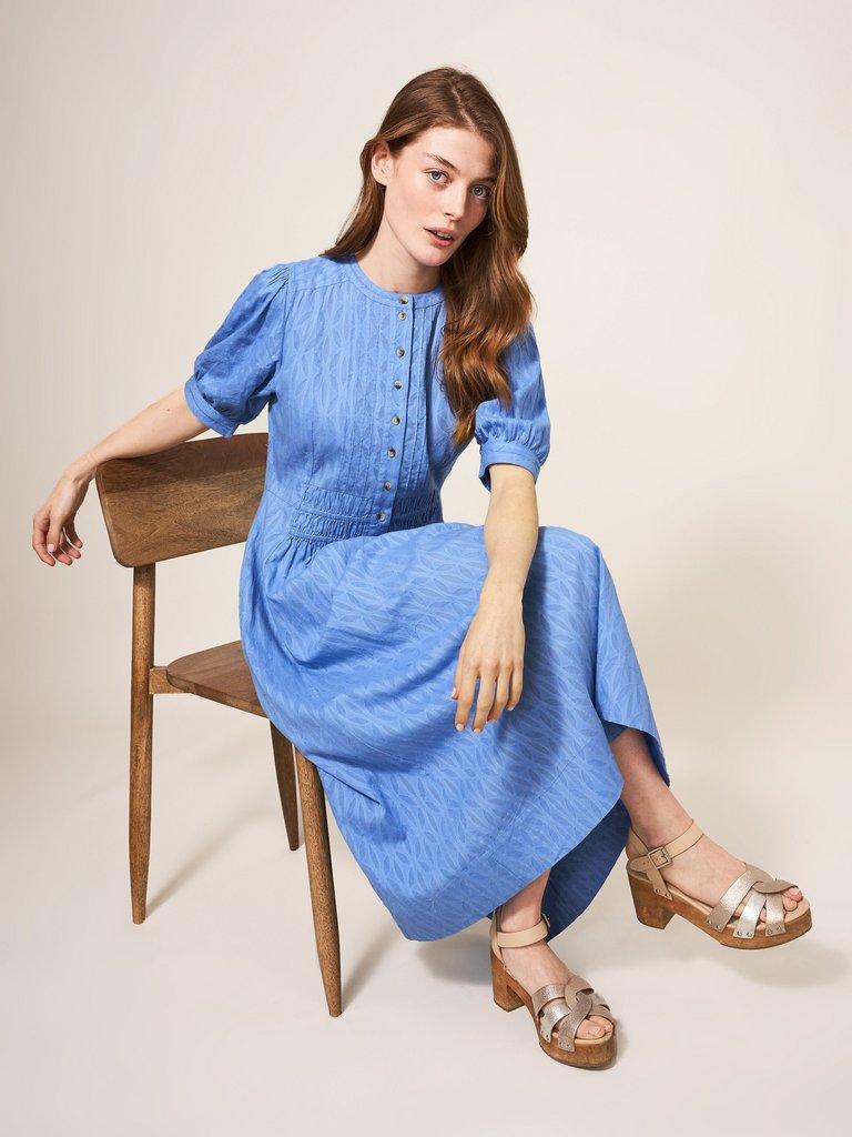 Celeste Cotton Dress in MID BLUE - LIFESTYLE