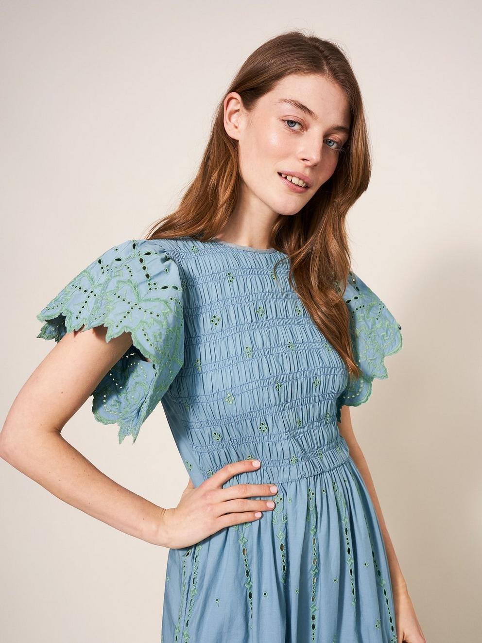 Jolene Broderie Midi Dress in GREEN MULTI | White Stuff US